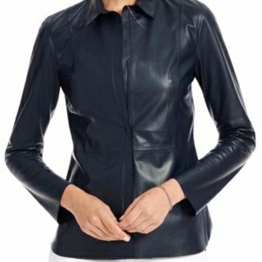 Ecru Leather Shirt Jacket
